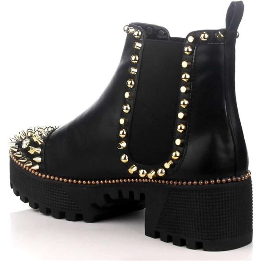 Women's Spiky Pull On Combat Boots - Picture 5 of 6